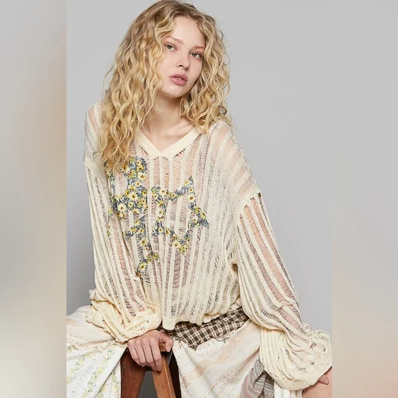 POL Cream and Yellow Knit Hoodie - Picture 2 of 7